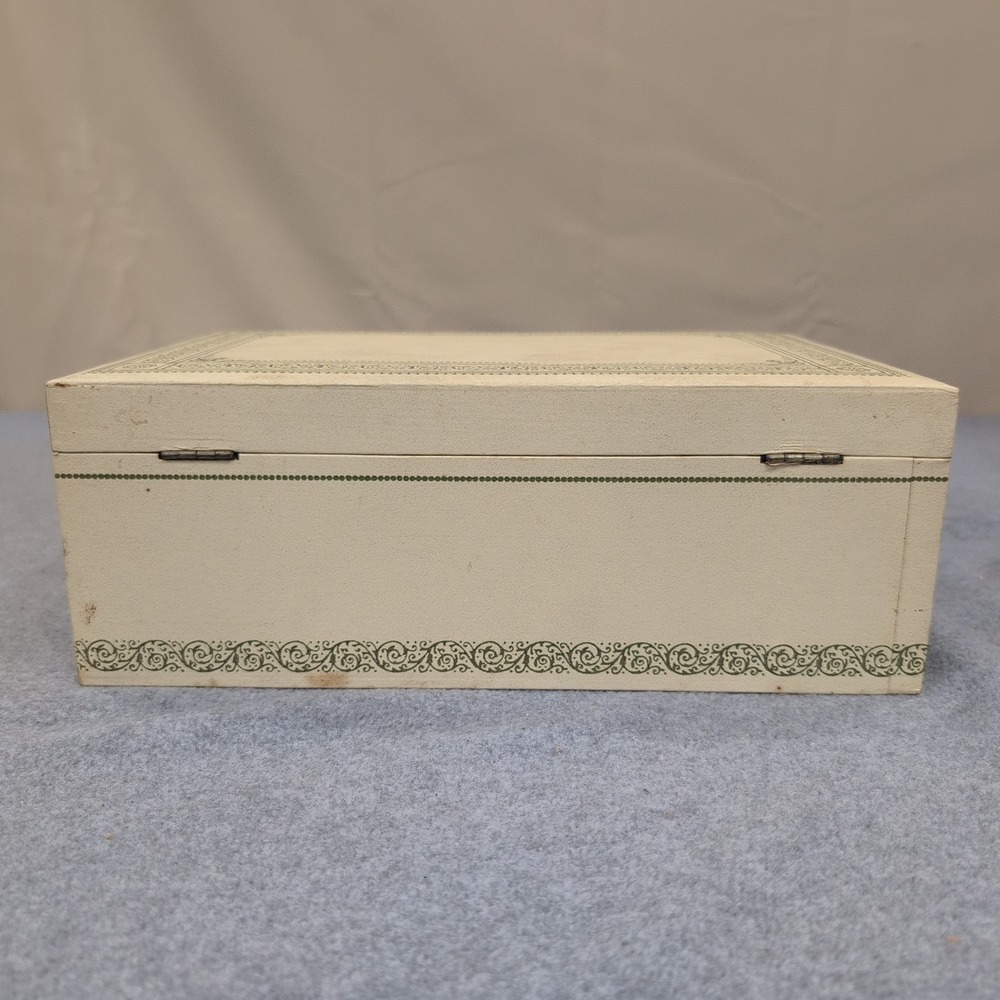 Vintage Cream Faux Leather Multi Tier Jewelry Box Red Velvet Lining Filigree - Picture 7 of 8